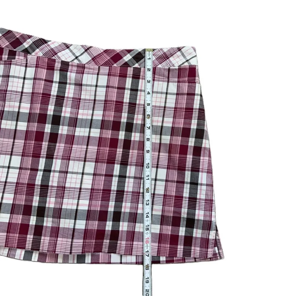 Lady Hagen Womens Pink Plaid Knee-length Stretchy‎ Preppy Academia Skort Medium